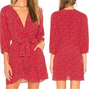 Free People Clara red floral front tie mini dress